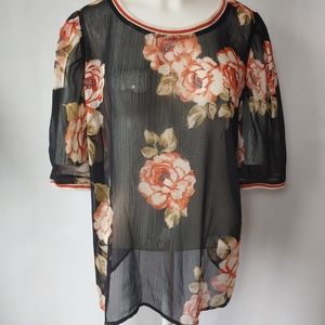 A New Day Sheer Floral Blouse Size Large